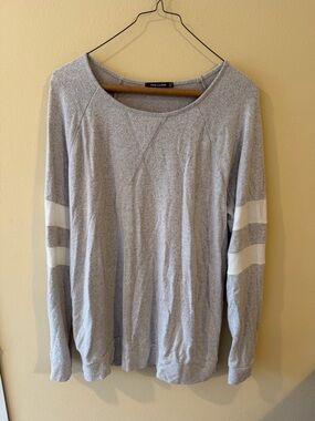 Pink Clover Heather Gray Long Sleeve Sweater with White Sleeve Stripes
